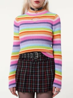 Minga London Clothing Heart Cut-Out Striped Ribbed Top