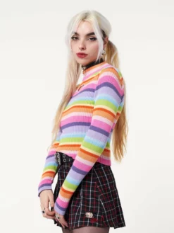 Minga London Clothing Heart Cut-Out Striped Ribbed Top