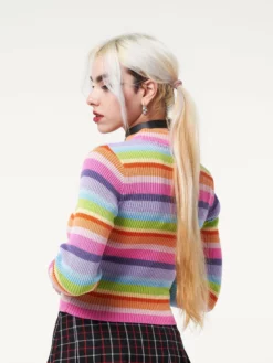 Minga London Clothing Heart Cut-Out Striped Ribbed Top