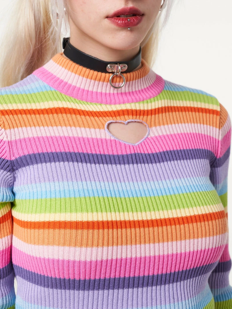 Minga London Clothing Heart Cut-Out Striped Ribbed Top