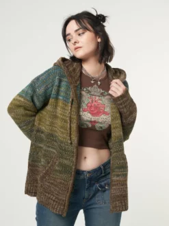 Minga London Iris Zip Up Hood Knit Cardigan