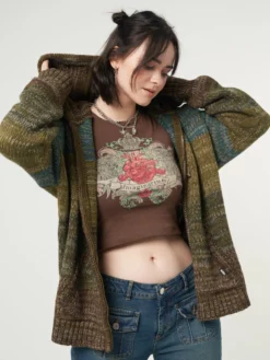 Minga London Iris Zip Up Hood Knit Cardigan