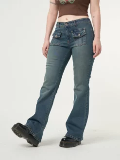 Minga London Jade Overdye Front Pocket Flare Jeans Most Wanted