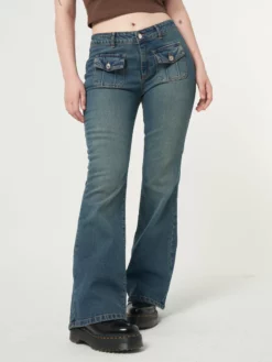 Minga London Jade Overdye Front Pocket Flare Jeans Most Wanted