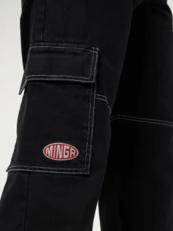 Minga London Jet Black Y2K Contrast Stitch Cargo Pants