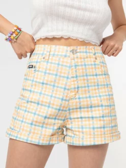 Minga London Joy Check Denim Mom Shorts