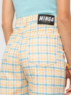 Minga London Joy Check Denim Mom Jeans Clothing