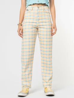 Minga London Joy Check Denim Mom Jeans Clothing