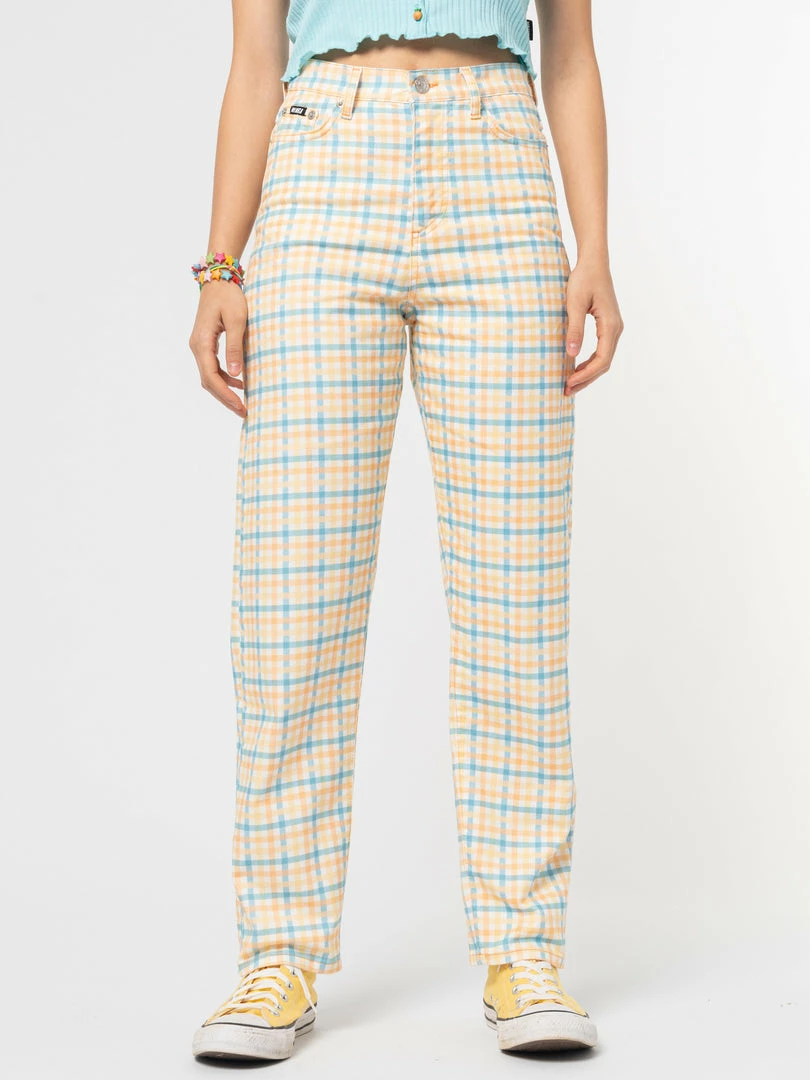 Minga London Joy Check Denim Mom Jeans Clothing