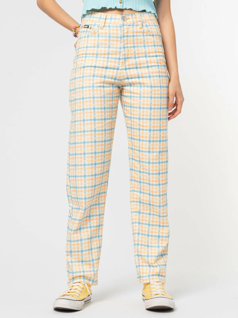 Minga London Joy Check Denim Mom Jeans Clothing