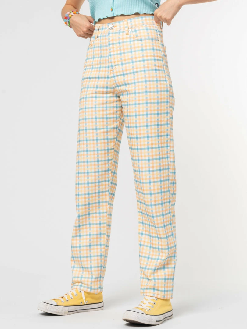 Minga London Joy Check Denim Mom Jeans Clothing