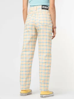 Minga London Joy Check Denim Mom Jeans Clothing