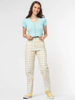 Minga London Joy Check Denim Mom Jeans Clothing