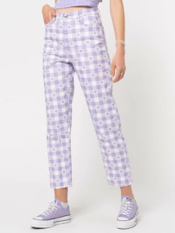 Minga London Clothing Floral Gingham Lilac Check Mom Jeans