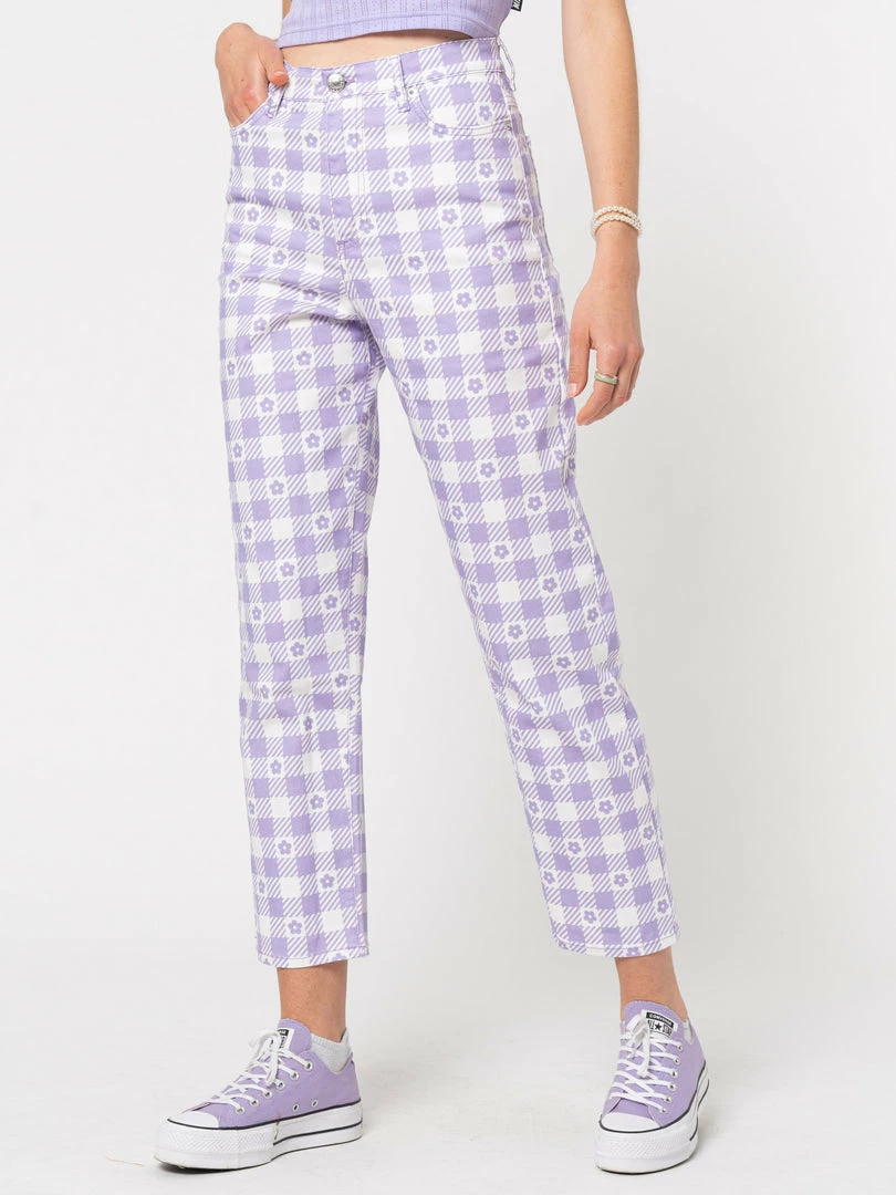 Minga London Clothing Floral Gingham Lilac Check Mom Jeans