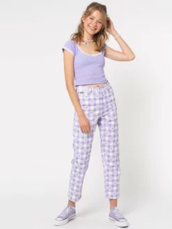 Minga London Clothing Floral Gingham Lilac Check Mom Jeans