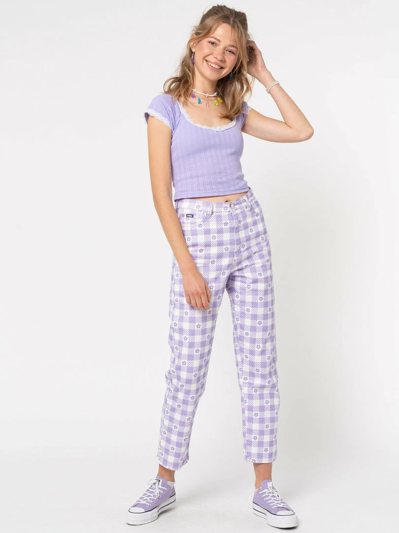 Minga London Clothing Floral Gingham Lilac Check Mom Jeans