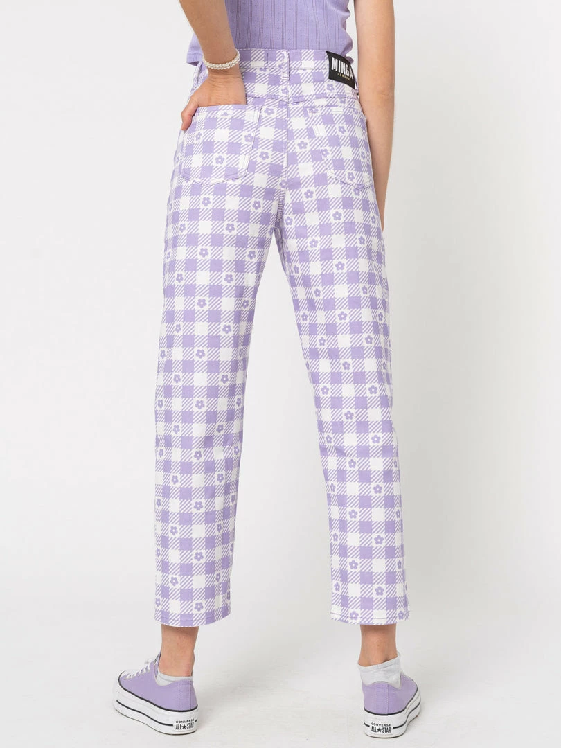 Minga London Clothing Floral Gingham Lilac Check Mom Jeans