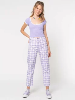 Minga London Clothing Floral Gingham Lilac Check Mom Jeans