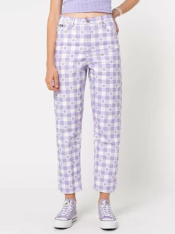 Minga London Clothing Floral Gingham Lilac Check Mom Jeans