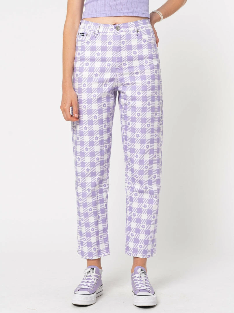 Minga London Clothing Floral Gingham Lilac Check Mom Jeans