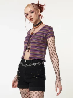 Minga London Most Wanted Lily Striped Tie Front Crop Top