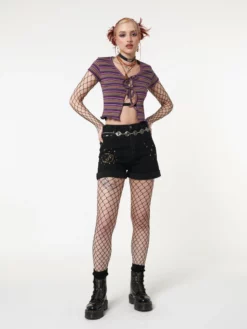 Minga London Most Wanted Lily Striped Tie Front Crop Top