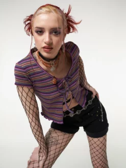 Minga London Most Wanted Lily Striped Tie Front Crop Top