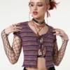 Minga London Most Wanted Lily Striped Tie Front Crop Top