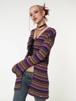 Minga London Most Wanted Luna Striped Tie Front Knit Cardigan