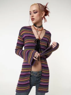 Minga London Most Wanted Luna Striped Tie Front Knit Cardigan