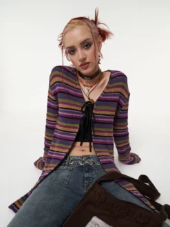 Minga London Most Wanted Luna Striped Tie Front Knit Cardigan