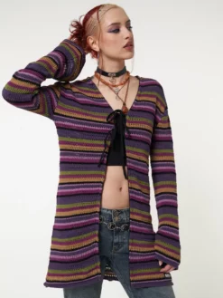 Minga London Most Wanted Luna Striped Tie Front Knit Cardigan