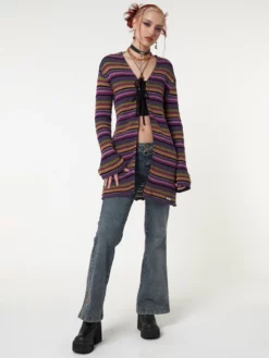Minga London Most Wanted Luna Striped Tie Front Knit Cardigan
