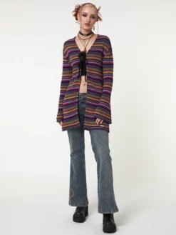 Minga London Most Wanted Luna Striped Tie Front Knit Cardigan