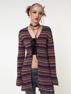 Minga London Most Wanted Luna Striped Tie Front Knit Cardigan