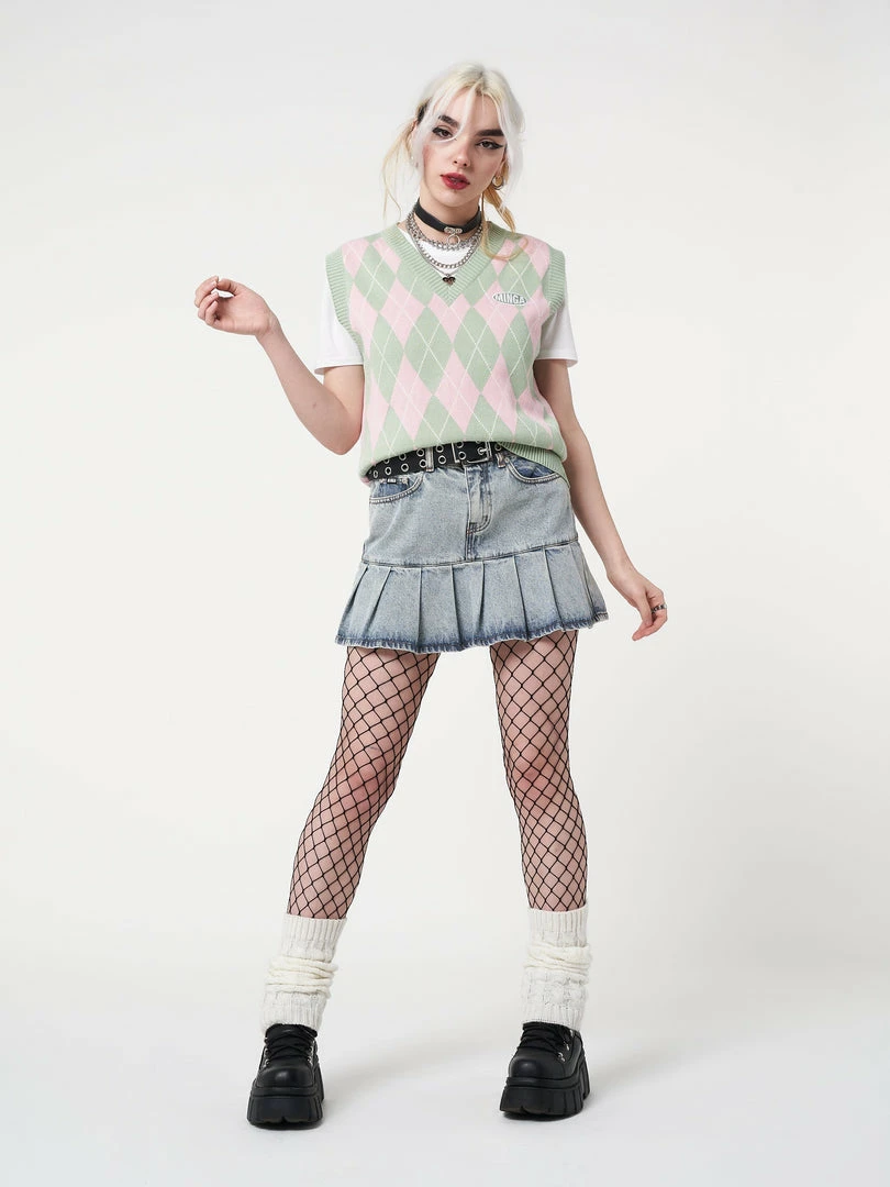 Minga London Milkshake Argyle Knitted Sweater Vest Clothing