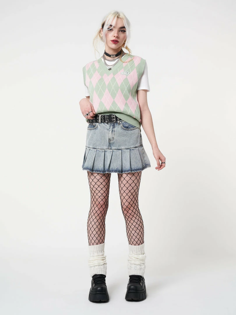 Minga London Milkshake Argyle Knitted Sweater Vest Clothing