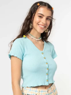 Minga London Clothing Blue Mist Ruffle Button-Down Top