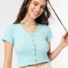 Minga London Clothing Blue Mist Ruffle Button-Down Top