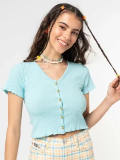 Minga London Clothing Blue Mist Ruffle Button-Down Top