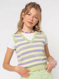 Minga London Pastel Striped Knit Sweater Vest Clothing