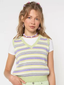Minga London Pastel Striped Knit Sweater Vest Clothing