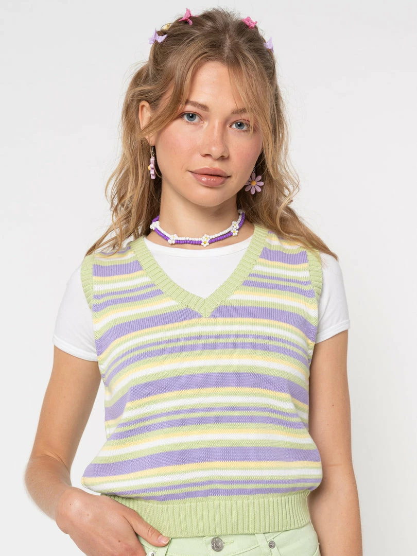 Minga London Pastel Striped Knit Sweater Vest Clothing