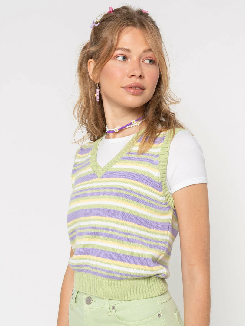 Minga London Pastel Striped Knit Sweater Vest Clothing