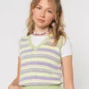 Minga London Pastel Striped Knit Sweater Vest Clothing