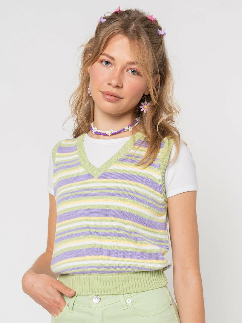 Minga London Pastel Striped Knit Sweater Vest Clothing