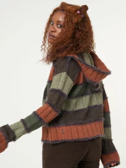 Minga London Pixie Striped Zip Up Hood Knit Cardigan