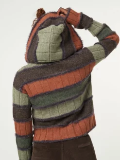 Minga London Pixie Striped Zip Up Hood Knit Cardigan