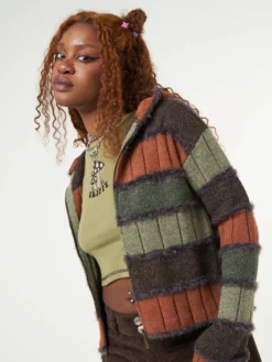 Minga London Pixie Striped Zip Up Hood Knit Cardigan